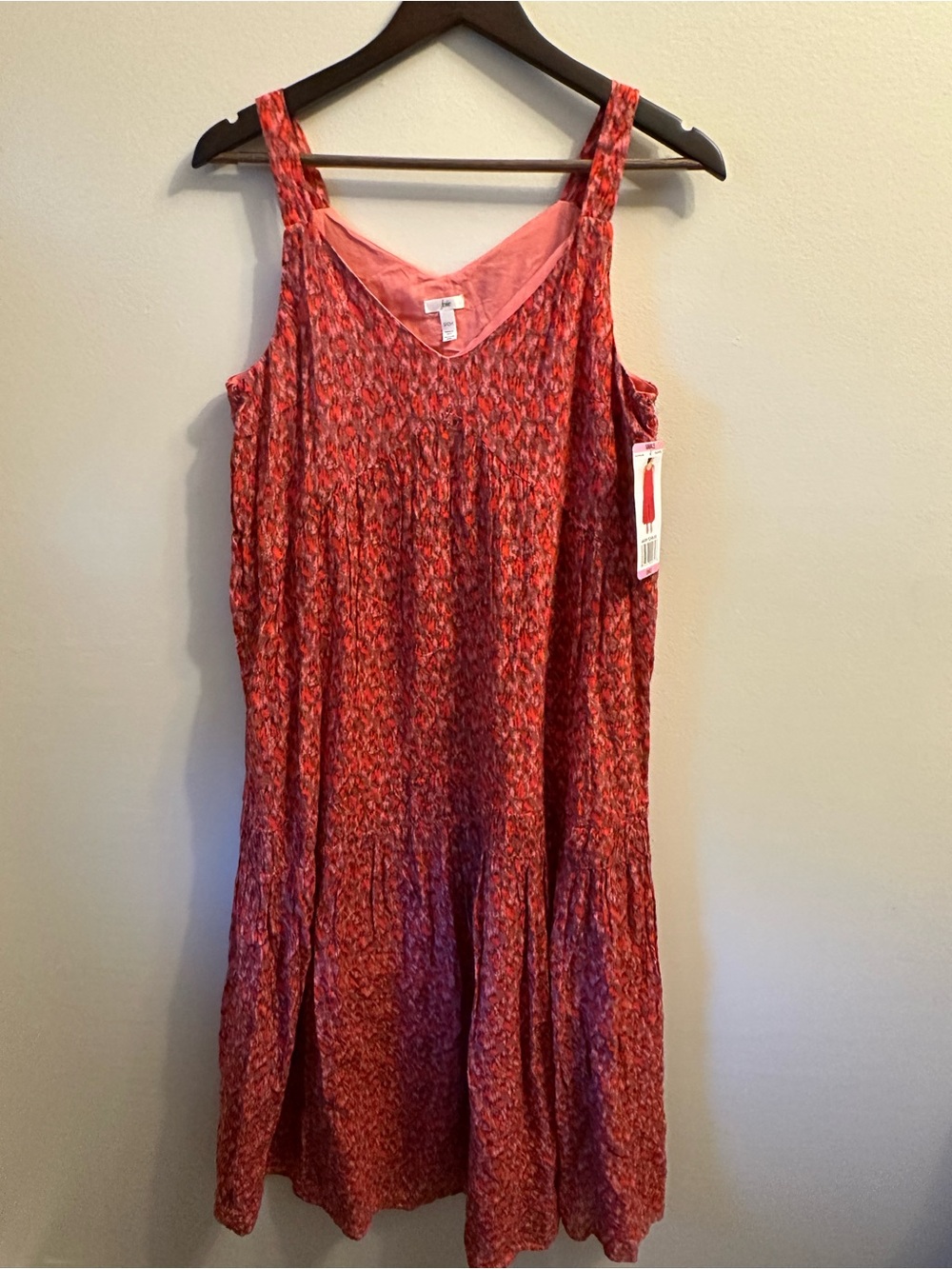 #346 Joie Coral-Red Printed V-Neck Sleeveless Tank Top